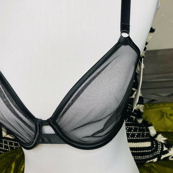 Simone Perele Implicite Bra 32D Black Mesh Sheer Unpadded See Through Underwire - Picture 3 of 9